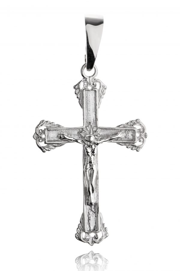 KrzyÅ¼yk duÅ¼y ozdobiony srebrny z Jezusem