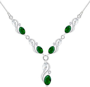 Srebrny naszyjnik kształt S z zielonymi i białymi cyrkoniami 2