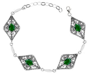 Bransoletka cyrkoniami zielonymi kszta艂t karo stylizowana na star膮 2