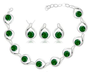 Srebrny elegancki zestaw Å‚ezki z zielonymi cyrkoniami klipsy 2
